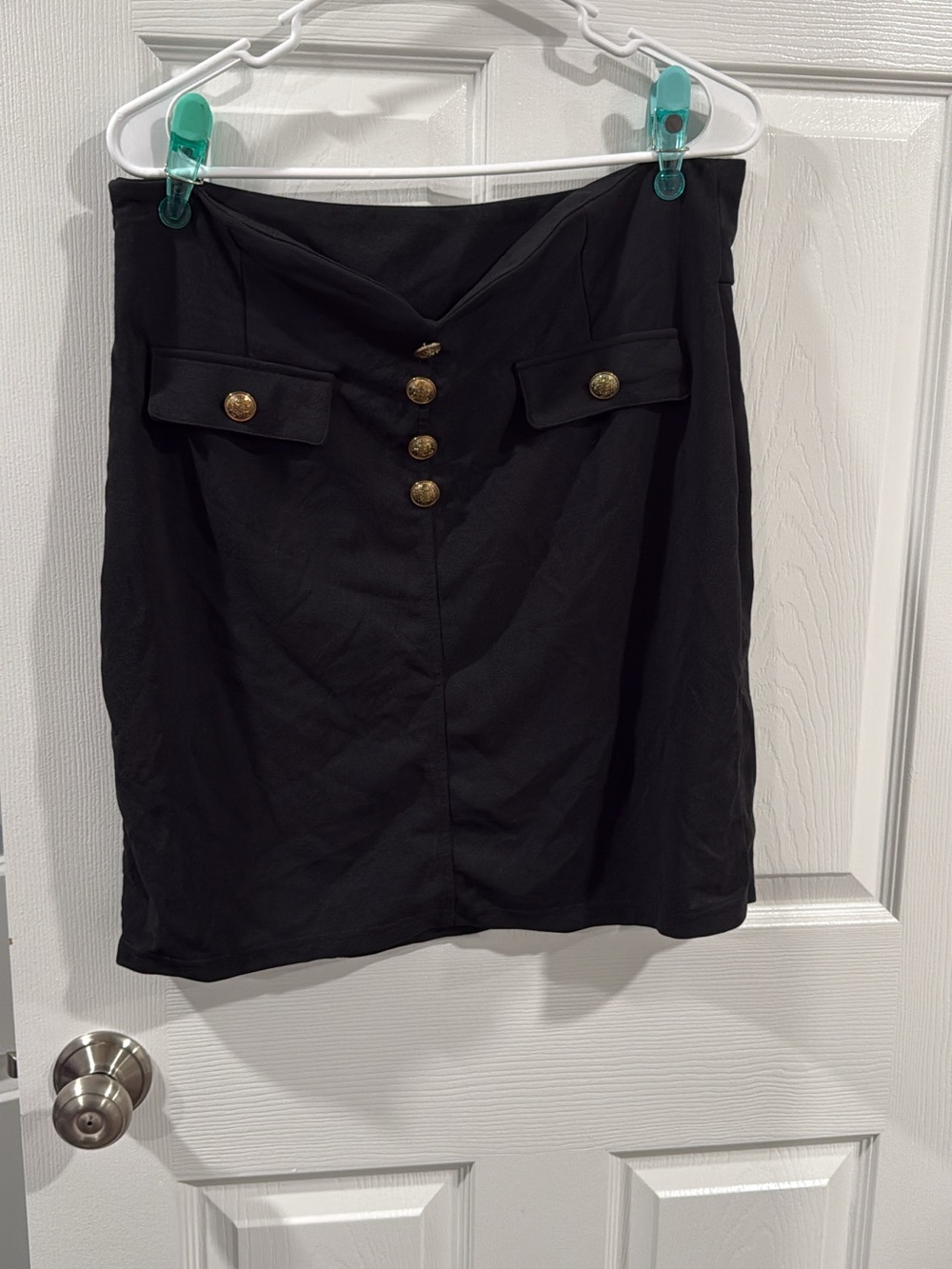 Women’s Black V-Front Button Detail Skirt